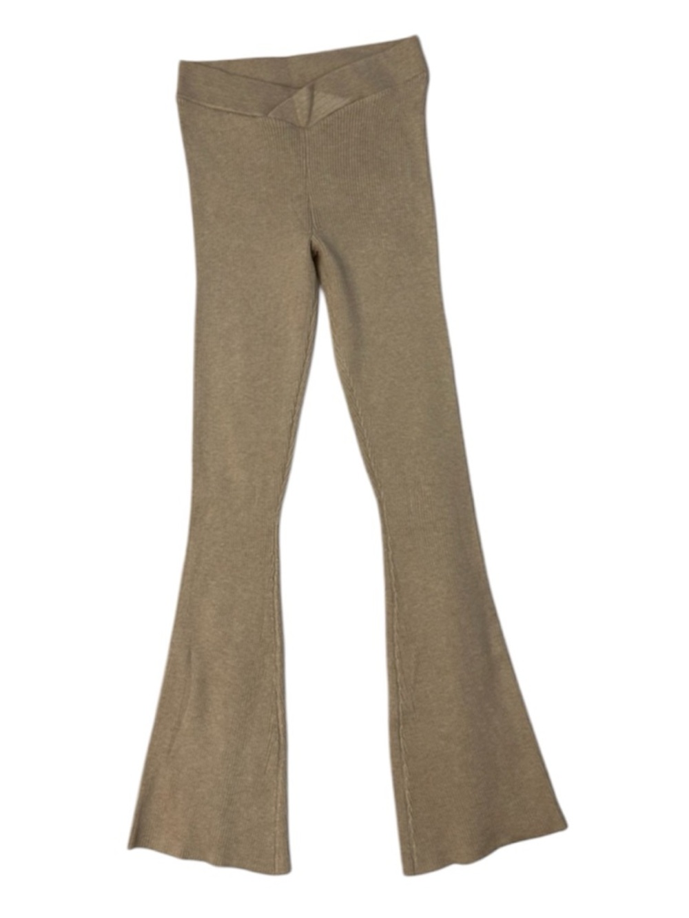 Pink Rose Beige Ribbed Knit Flare Pants